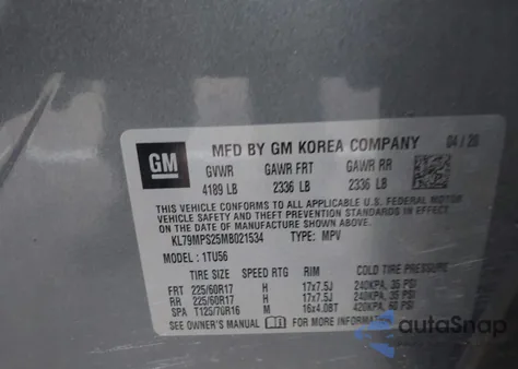 2021 Chevrolet Trailblazer Fwd Lt z USA, uszkodzony, nr VIN KL79MPS25MB021534